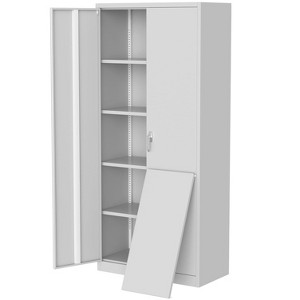 71 Inch Tall Metal Storage Cabinet with Lock & Adjustable Shelves, 4-Shelf Steel Organizer with Doors for Garage, Office, Pantry (White) - 1 of 4