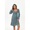 A heart-shaped collar long sleeved printed short maternity dress with dark green floral prints (print) - 2 of 4