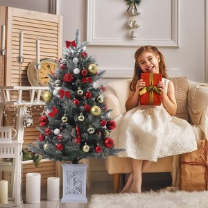 Artificial Christmas Tree With Warm White LED Lights- 3Ft Fiber Optic-Like Flocked Tree  for Home, Shops, Party and Holiday Christmas Decoration - 1 of 4