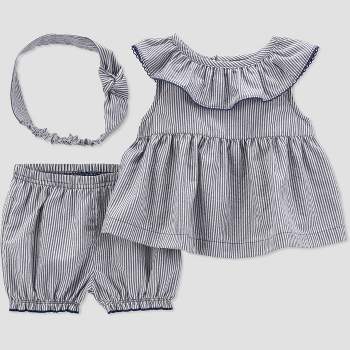Carter's Just One You® Baby Girls' 3pc Striped Dress Set with Headband - Blue