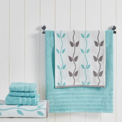 Aqua Organic Vines 6-Piece Combed Cotton Towel Set