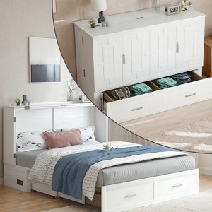 Murphy Bed Cabinet with Foldable Mattress, Queen Murphy Bed with Charging Station, Drawers - 1 of 4