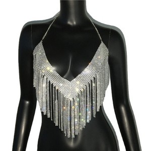 Women Metal Draped Collar Night Club Chain Draped Neck Backless Camisole String Bikini Swimwear - 1 of 3