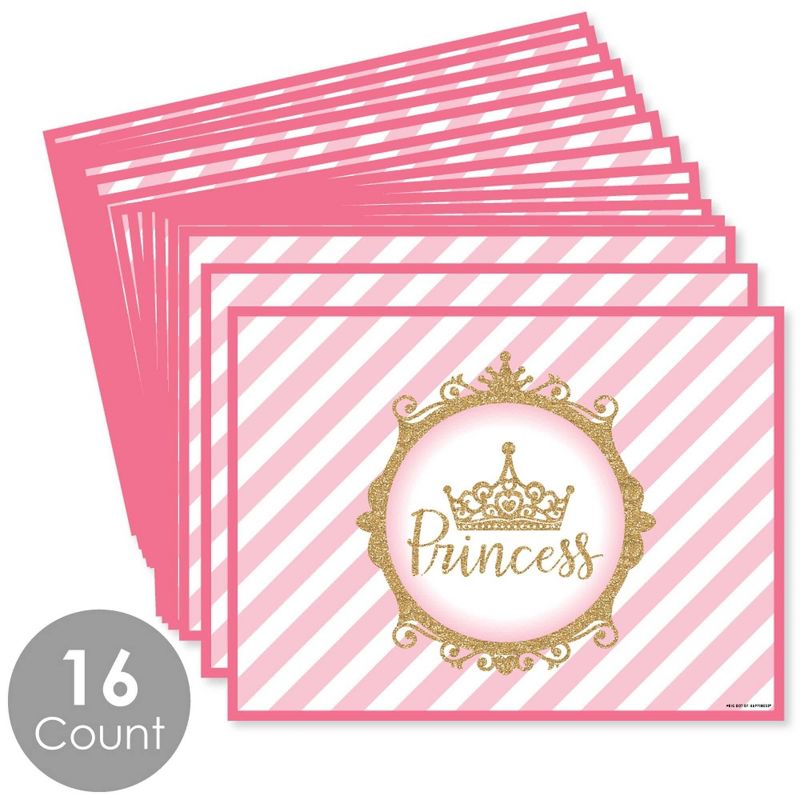 Big Dot of Happiness Little Princess Crown - Party Table Decorations - Pink and Gold Princess Baby Shower or Birthday Party Placemats - Set of 16, 3 of 7