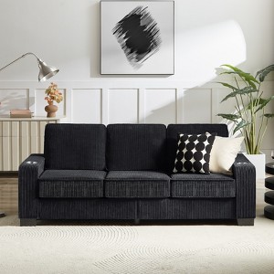 VASIP Plush Corduroy 3-Seater Sofa - Modern Compact Couch for Small Spaces, Living Room,Black - 1 of 4