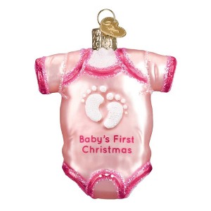 Old World Christmas 3.25 In Pink Baby Onesie Glittered First Christmas Tree Ornaments - 1 of 3