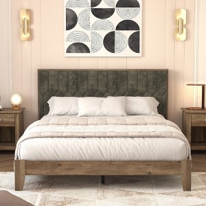 Galano PVTcus with Velvet Brown Wood Frame Upholstered Queen Platform Bed with Headboard - 1 of 4
