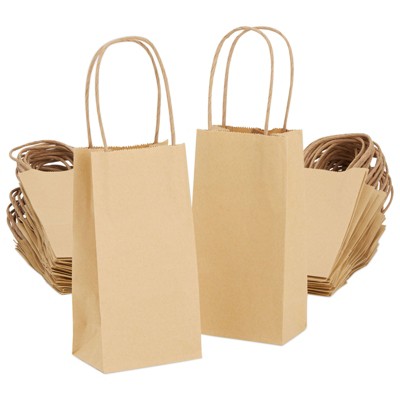 Juvale 50 Pack Small Kraft Paper Gift Bags with Handles for Party Favors, 6.25 x 3.5 Inches, Brown