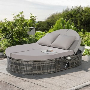 Mshliw Outdoor Patio Round Daybed, Sun Bed with Adjustable Backrests, Rattan Lounger with Cushions and Pillows for Backyard, Poolside, and Garden - 1 of 4