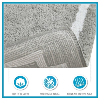 Taupe Cotton Tufted Bath Rug with White Border