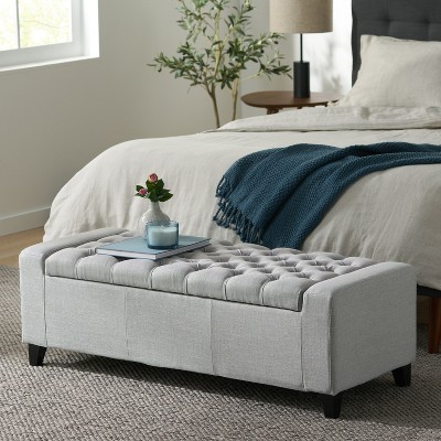TiramisuBest Grey and Oak Tufted Bench, Grey Fabric Entryway Bench, 50.0"L x 18.0"W x 17.0"H
