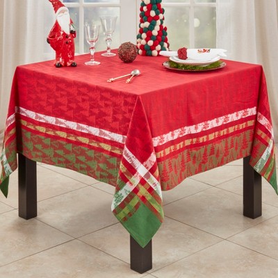 Red and Green Plaid Christmas Tree Cotton Tablecloth