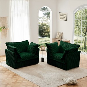 Set of 2 Corduroy Slipcovered Armchairs and Deep Seat or Sofas with Removable Covers and Large Pillows, 300lb Capacity Each - 1 of 4