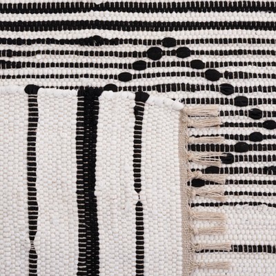 Boho-Chic Black Stripe Hand Woven Kilim Area Rug - 4' x 6'