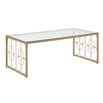 Khalilah Octagon Pattern Gold Metal And Glass Coffee Table Gold ...