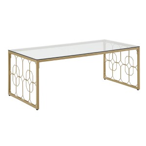 Khalilah Octagon Pattern Gold Metal and Glass Coffee Table Gold - Inspire Q: Elegant Tempered Glass, Loop Leg Design - 1 of 4