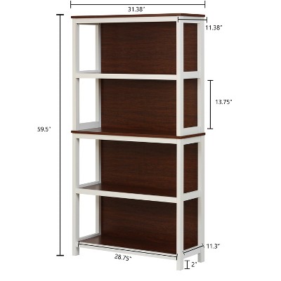 Cherry and White Tall 4-Shelf Wood Bookcase