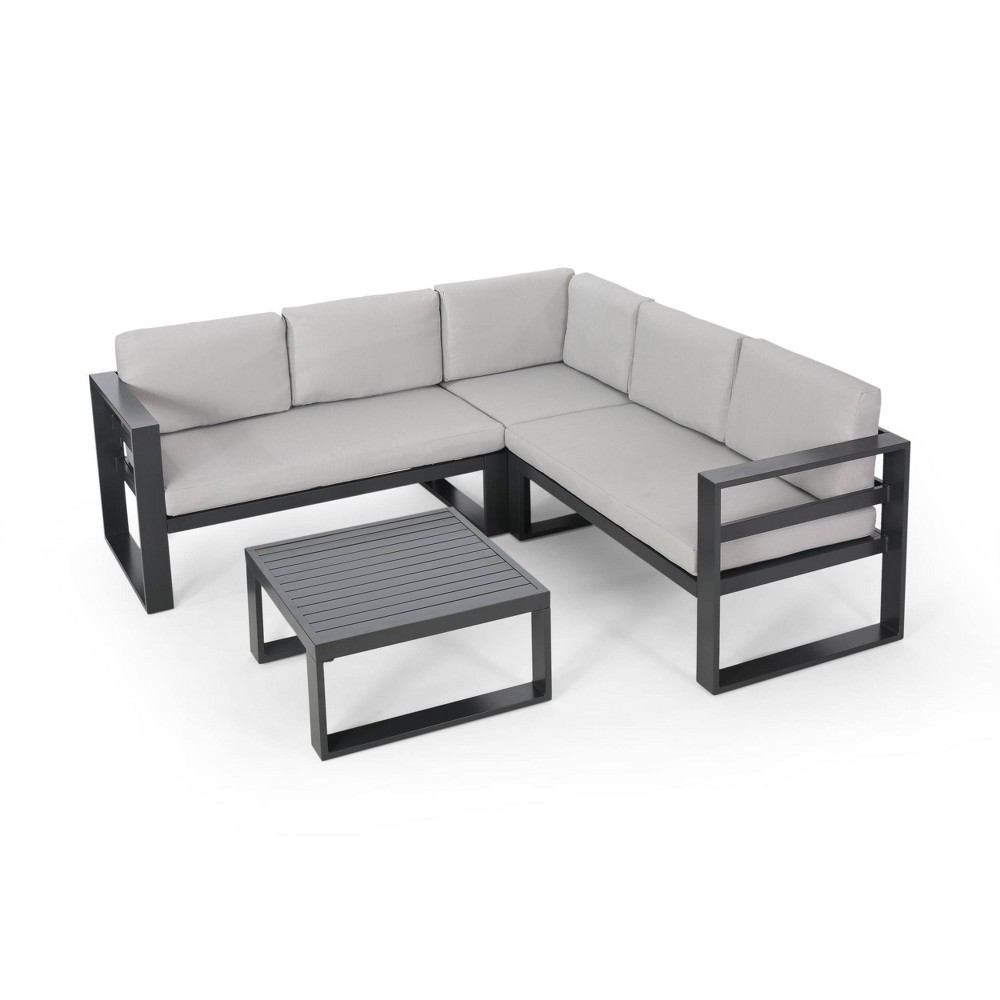 Photos - Garden Furniture Dursley 4pc Aluminum Sofa Sectional Set - Gray/Beige - Christopher Knight