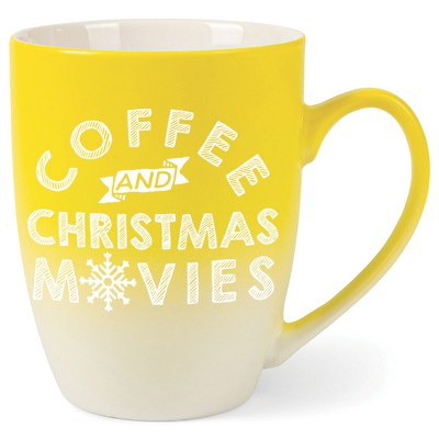 Elanze Designs Coffee And Christmas Movies Two Toned Ombre Matte Yellow and White 12 ounce Ceramic Stoneware Coffee Cup Mug