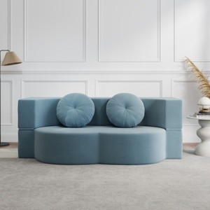 78.7" Modern Convertible Floor Sofa Bed with Round Pillows, Plush Corduroy Sleeper for Small Spaces and Guest Rooms -3irtyhousy - 1 of 4