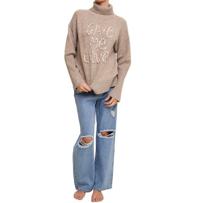 Women's Give Me Love Stitched Mock Neck Sweater - Listicle
