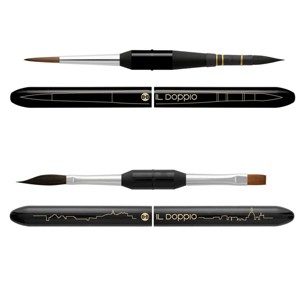 Borciani Bonazzi IL DOPPIO Double-Sided 2-in-1 Brush Travel Set, Sizes 1 & 2 - Portable Paintbrush for Urban Sketching, Synthetic Kolinsky & HIDRO® - 1 of 4