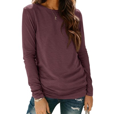 Women's Long Sleeve T-Shirt Stretch Breathable Basic Top Casual Workout Solid Color Crewneck Tee Fall Spring Fashion 2025