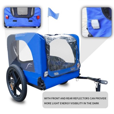 Blue Foldable Steel Frame Pet Bike Trailer with PVC Wheels