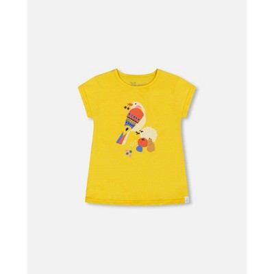 Deux par Deux Girl Organic Cotton Tee Yellow and Birds