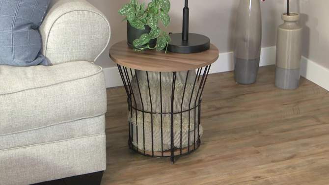 Sunnydaze Indoor Steel Wire Pedestal End Table with MDF Pull-Open Tabletop - 17.25" H, 2 of 16, play video