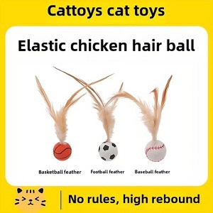 Pet Chicken Feather Bouncing Ball Lightweight Interactive Cat Dog Toy with Erratic Bounce Trajectory  Elastic Bouncy Cat Toys with Feather Tails - 1 of 4