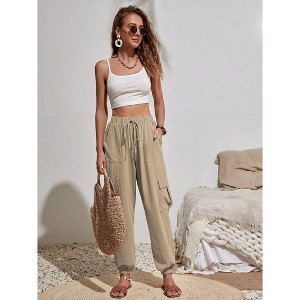 High Waisted Jogger Pants Loose Hiking Joggers for Women Casual Lightweight Tapered Cargo Pants with Pockets - 1 of 4