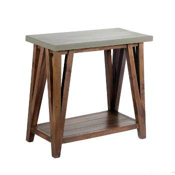 30" Brookside Console Media Table Concrete Coated Top and Wood Light Gray/Brown - Alaterre Furniture