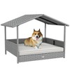 Akoasm Wicker Dog Shelter With Canopy & Waterproof Rattan Cushion Bed For Small And Medium Dogs Outdoor-White - 3 of 4