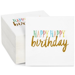 Juvale 100-Pack Rainbow Happy Birthday Disposable Paper Napkins Party Supplies 5"x5" - 1 of 4