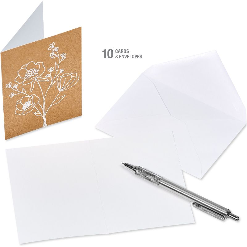 10ct Blank All Occasion Cards Floral on Kraft - Spritz&#8482;, 3 of 5