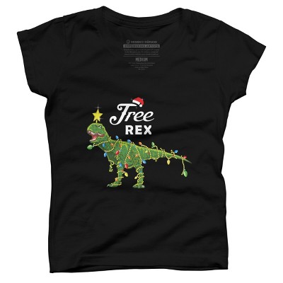 Girl's Design By Humans Dinosaur Christmas Tree Rex Christmas Gift By amitsurti T-Shirt