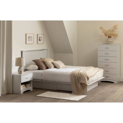 Queen White Wood Platform Bed with Storage Drawers