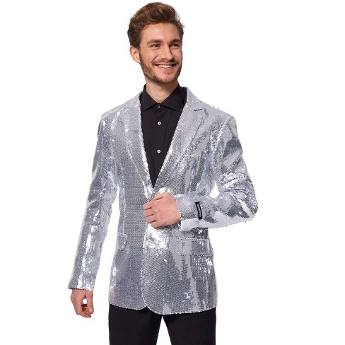 Lars Amadeus Men's Peak Lapel Party Wedding Shiny Sequins Tuxedo Blazers  Light Blue X Large