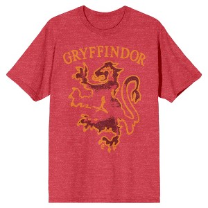 Harry Potter Gryffindor Lion Emblem Men's Red Heather T-Shirt - 1 of 3