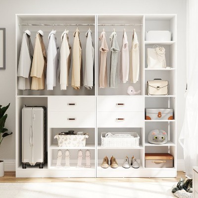 Aheaplus Set of 2 Freestanding Closet Organizer with Hanging Rods, 79''W Closet Organization with Drawers and Shelves