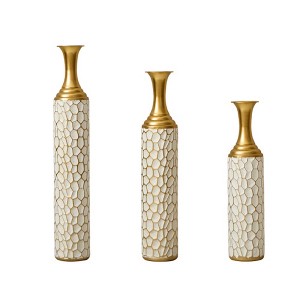 AENKYO Set of 3 Metal Floor Vases with Gold Accents, Textured Geometric Cylinder VasesTall Decorative Vases, 24.6"/29.3"/33.86" High - 1 of 4