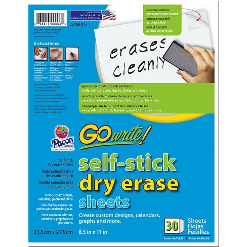 Array® Dry Erase Sheets, Self-adhesive, White, 8-1/2 X 11, 30