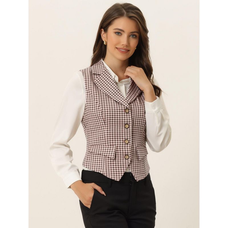 Allegra K Women's Plaid Vintage Notched Lapel Collar Single Breasted Waistcoat Vest, 3 of 6