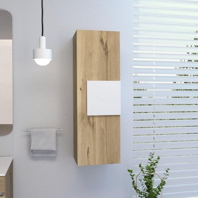 Medicine 38H" Single Door Cabinet, Three Shelves, Light Oak / White