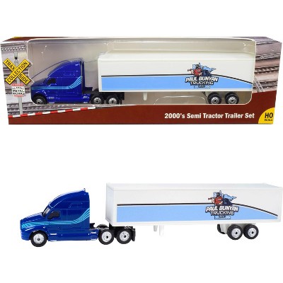 2000's Semi Tractor Trailer Truck Blue and White "Paul Bunyan Trucking LLC" "TraxSide Collection" 1/87 (HO) Scale Diecast Model by Classic Metal Works