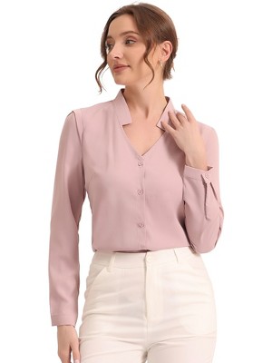 Allegra K Women's Elegant V Neck Work Office Button Up Shirt