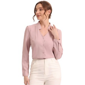 Allegra K Women's Elegant V Neck Work Office Button Up Shirt - 1 of 4