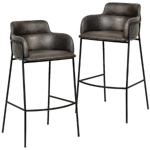 LeisureMod Axis Modern Bar Stool – Upholstered Bar Height Chairs with Footrest and Stainless Steel Base for Kitchen Island, Pub, or Home Bar Set of 2 - 1 of 4
