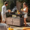 Wicker Outdoor Bar Cart with Storage and Wheels, Outdoor Bar Table Serving Cart Rattan Bar Cart with Glass Top and Shelf for Pool, Party - 2 of 4